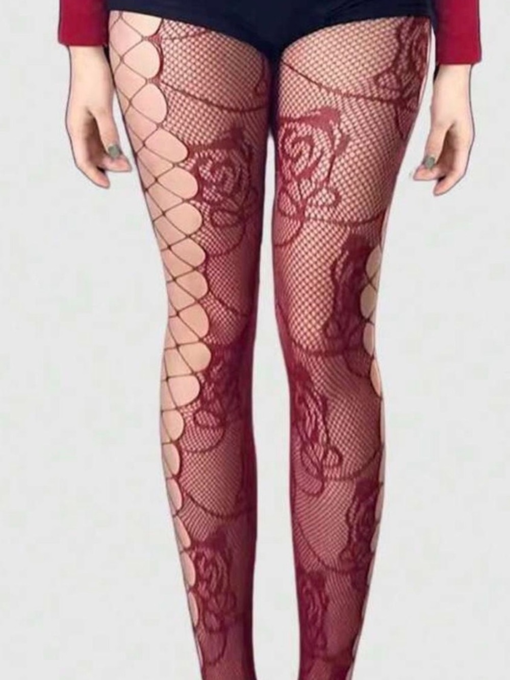 Stylish Burgundy Floral Fishnet Tights - Women Accessories